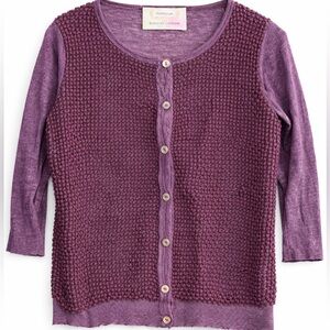 Agnona for Bergdorf Goodman Italian Knit Cardigan Purple Open Weave Button M